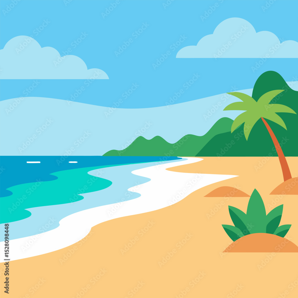 Obraz premium Tropical beach with palm trees and sea background.