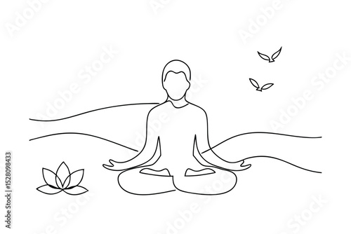 Serene man meditating in lotus pose line drawing