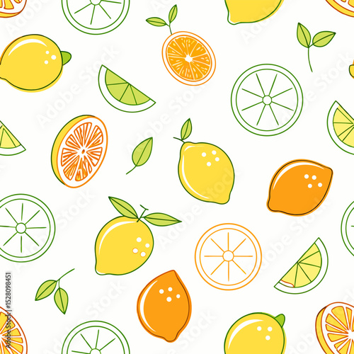 Seamless background with citrus fruits. Background with lemon.