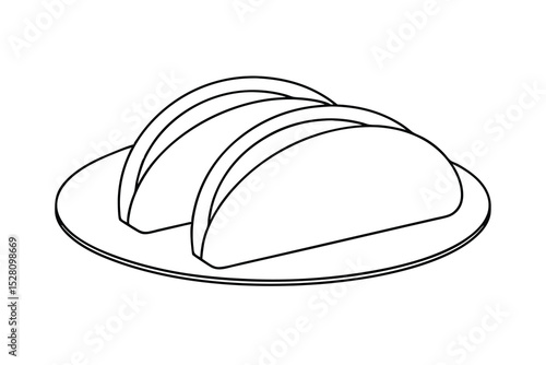 Two tacos on a plate line drawing illustration
