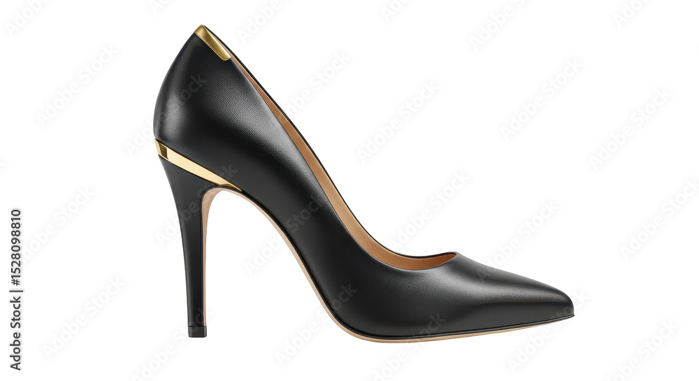 Isolated Elegant Black High Heel Shoe with Golden Accent Isolated Elegant Black High Heel Shoe with Golden Accent
