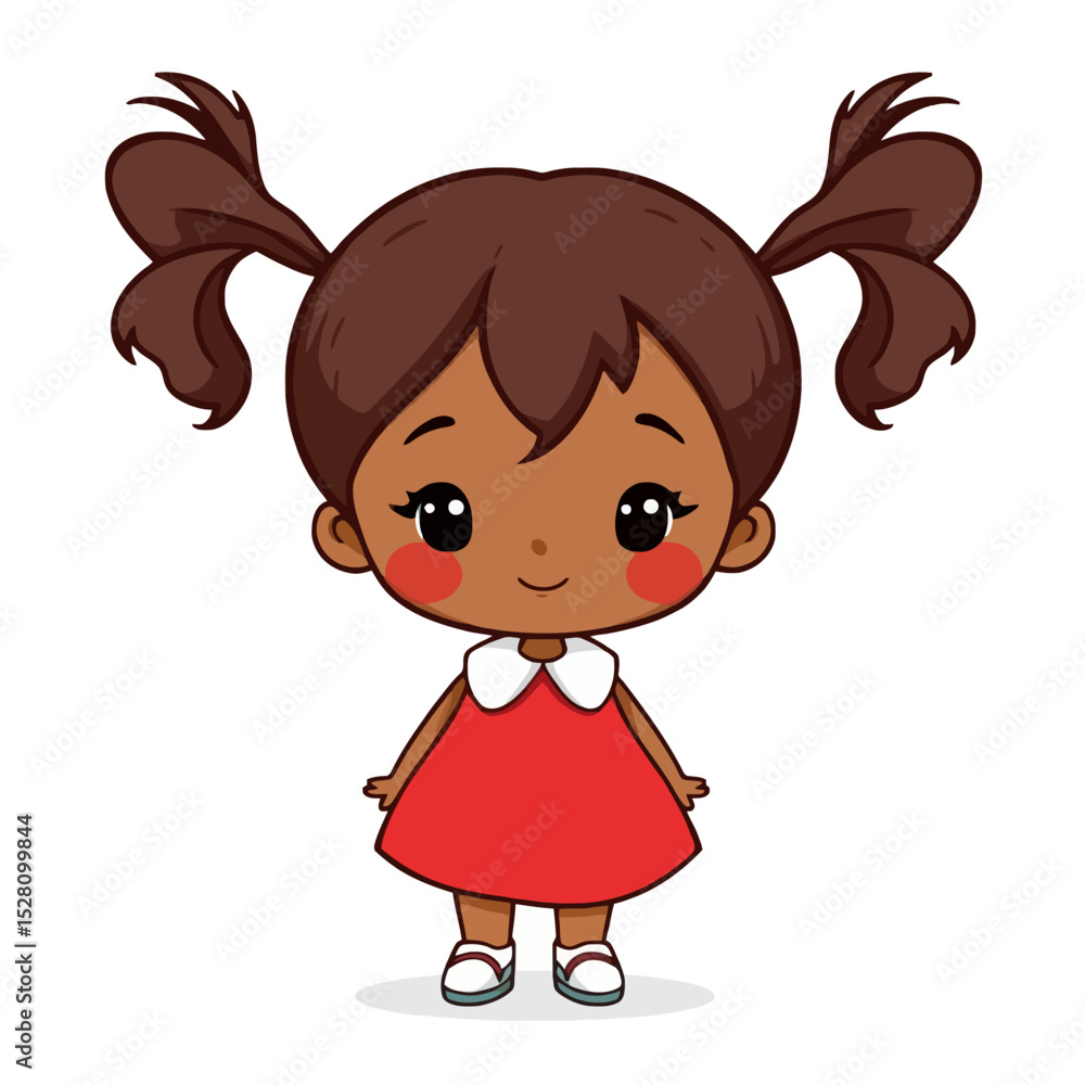 Cute cartoon girl in red dress isolated on white background Cute cartoon girl in red dress isolated on white background