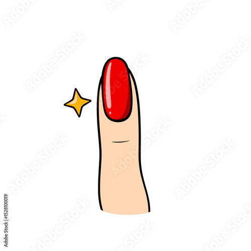 Single finger with red nail polish isolated on white background