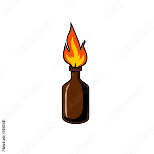 Burning molotov cocktail bottle isolated on white background