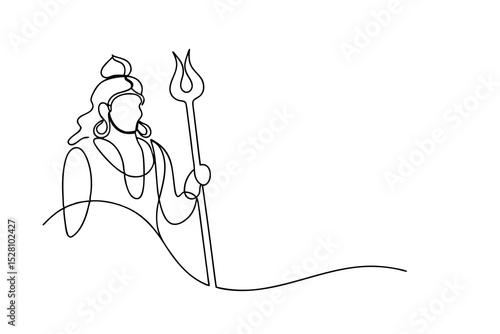 Continuous line drawing of hindu god shiva with trishul
