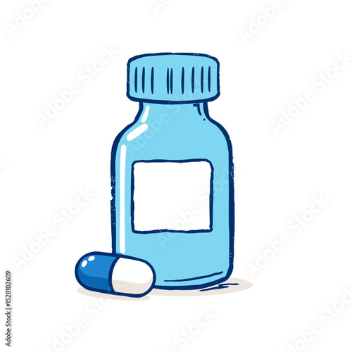 Cartoon medicine bottle and pill isolated on white background