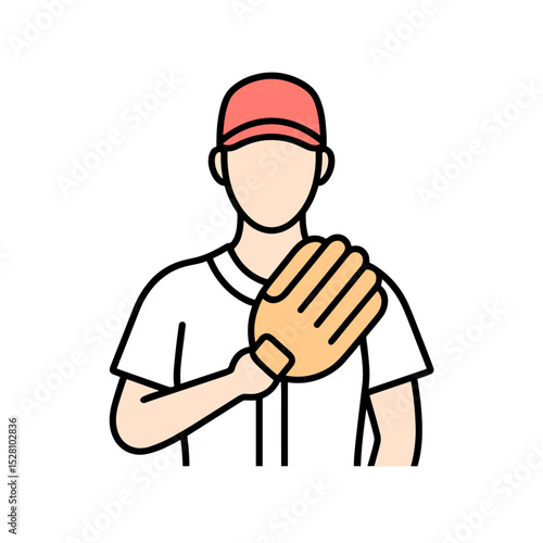 Male baseball player showing glove in uniform against white background  