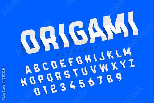 Origami original style font design, alphabet letters and numbers vector illustration