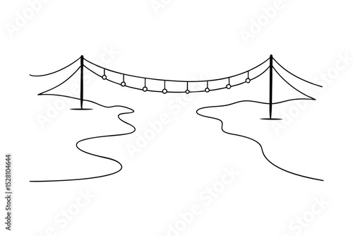 Simple line drawing of a suspension bridge over water