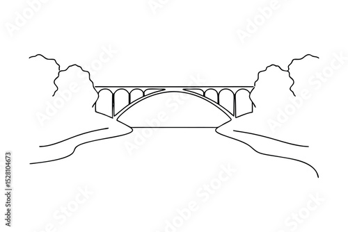 Simple line drawing of an arch bridge over a river