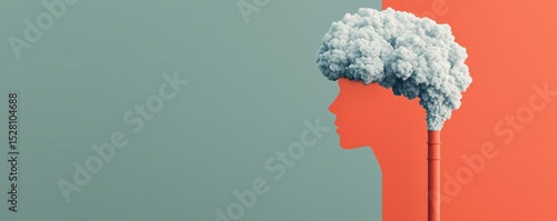A silhouette of a person's head merges with a smokestack emitting thick pollution, symbolizing the impact of industrial pollution on human health and the environment.