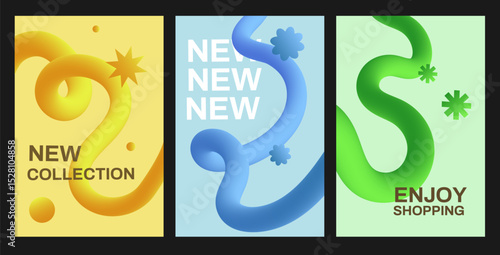 Vertical poster with gradient 3d blend stroke. Background with wavy line. Abstract curve gradient line.