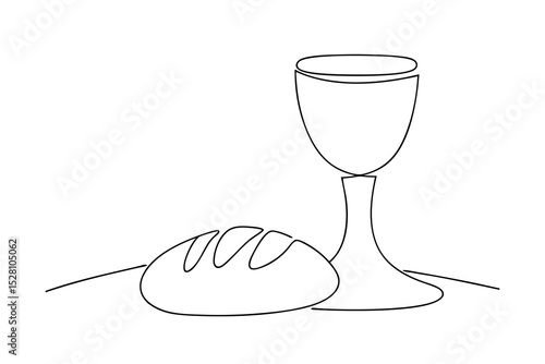Simple line drawing of bread and wine chalice