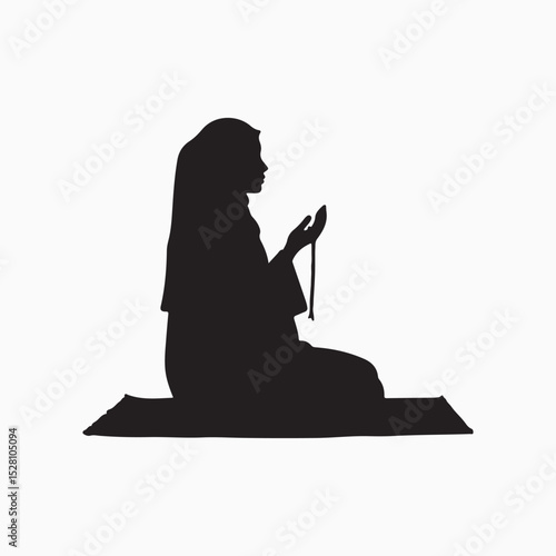Silhouette of Serenity: A silhouette of a woman deeply engrossed in prayer, her posture and attire expressing profound devotion, set against a simple background.