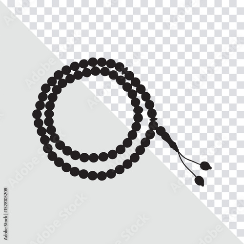 Intricate Prayer Beads: A delicate string of traditional prayer beads, meticulously arranged, embodies spiritual reflection and devotion against an artful translucent backdrop.