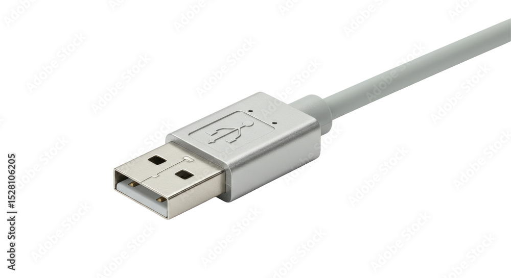 Isolated Close-up of a Silver USB Cable Connector Isolated Close-up of a Silver USB Cable Connector