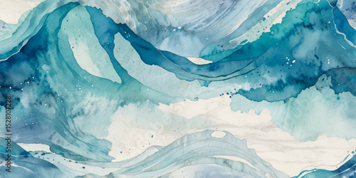 Vector watercolor ocean wave line blue and white background. Ocean sea art with natural template. Seamless soft blue ocean pattern wave water background.