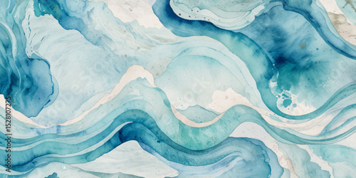 Vector watercolor ocean wave line blue and white background. Ocean sea art with natural template. Seamless soft blue ocean pattern wave water background.