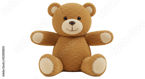 Isolated Cute Brown Teddy Bear with Stitched Details