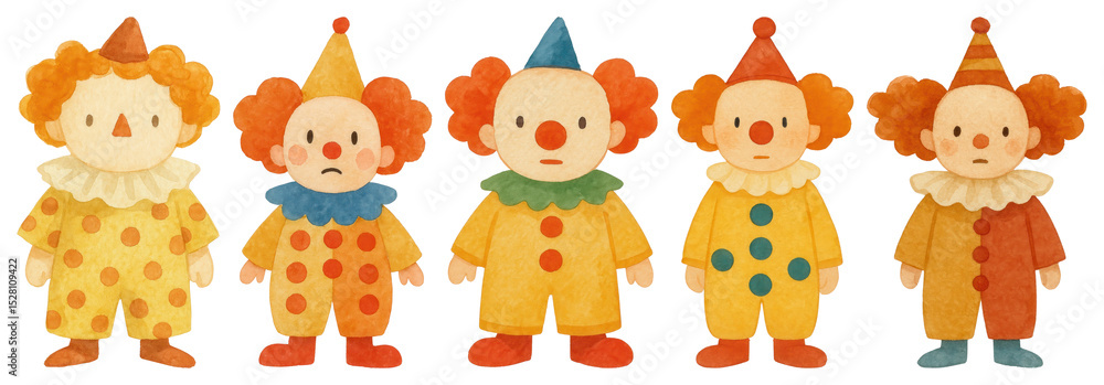 Fototapeta premium PNG Colorful whimsical clown illustration, element set on transparent background