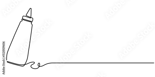 Tomato ketchup bottle vector one line continuous drawing illustration. Hand drawn linear silhouette icon. Minimal design, print, banner, brochure, menu, logo. Fast food, snack, meal.                  