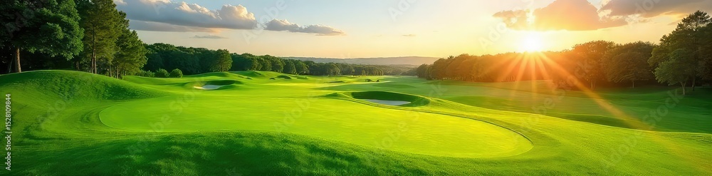 custom made wallpaper toronto digitalSun-drenched golf course fairway with lush green grass, gently rolling hills, and distant trees creating a serene landscape Perfect for golf, leisure, and nature themes , sun, golf club