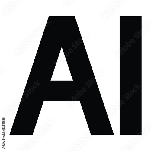 AI letters vector icon. Artificial intelligence abbreviation symbol, tech or machine learning concept. Bold black text isolated on white background.