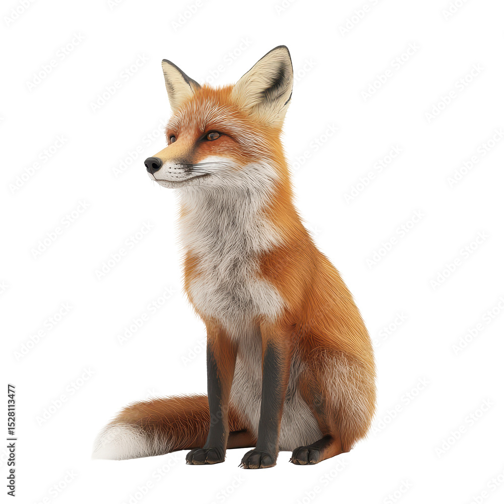 Obraz premium Fox sitting gracefully in a lush green forest during the day showcasing vibrant colors and natural beauty