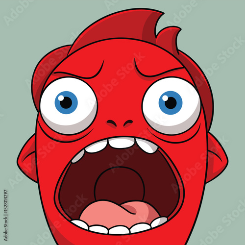A red-faced individual with wide, staring eyes and an open mouth, conveying extreme shock or anger.