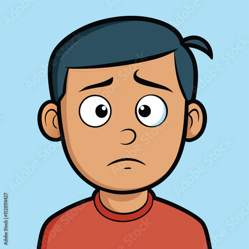 A slight frown and a questioning look in the eyes, indicating confusion or uncertainty.