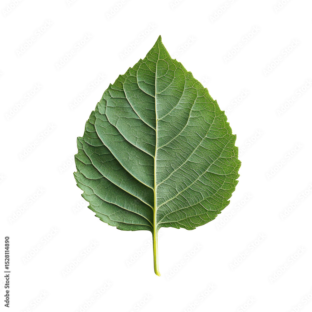 Obraz premium Fresh green leaf showcasing intricate veins and texture on a white background