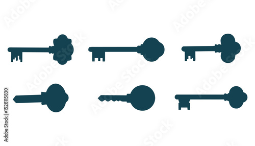 Collection of Antique Key Silhouettes Perfect for Vintage Designs and Security Concepts