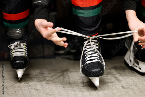 Photography Ice Hockey. Players in locker room. Megeve.France.