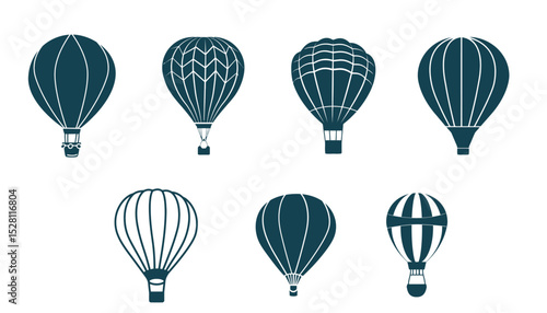 Eight Vintage Hot Air Balloons Design Elements for Travel Posters and Scrapbooking Projects