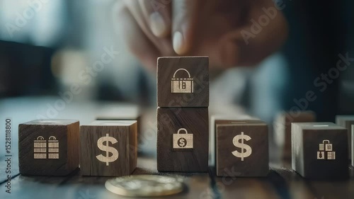 Building a Secure Financial Future: Block Tower Symbolizing Savings, Security and Growth