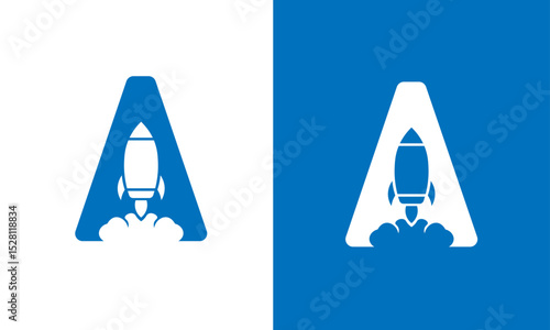 Rocket Launch in Letter A Shape – Blue and White Contrast Design