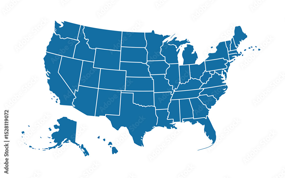 A Simple Clean Map of the United States States & Boundaries Illustrated