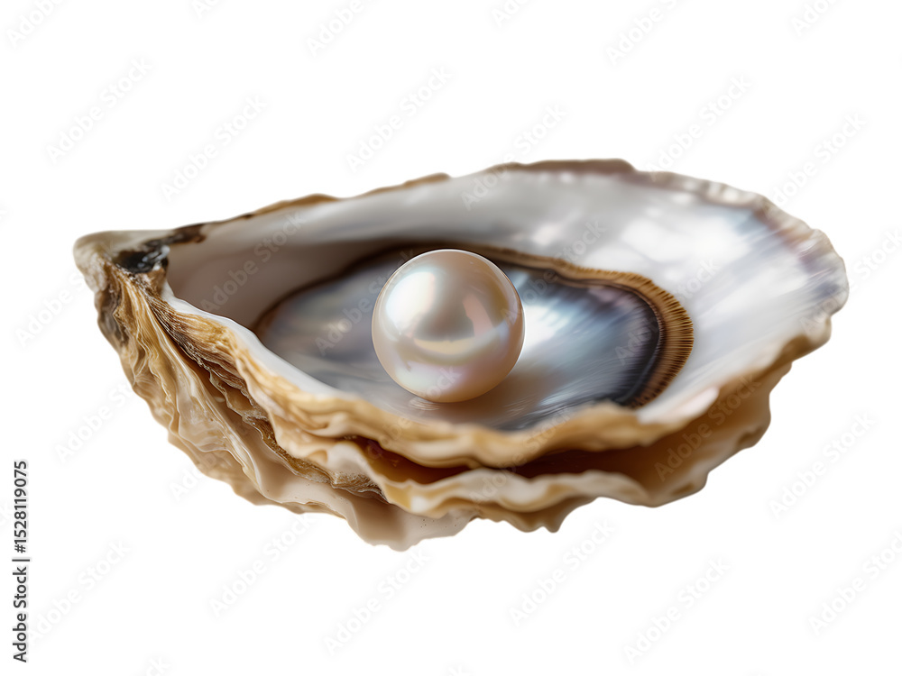 Naklejka premium Close up of a lustrous pearl inside an oyster shell.