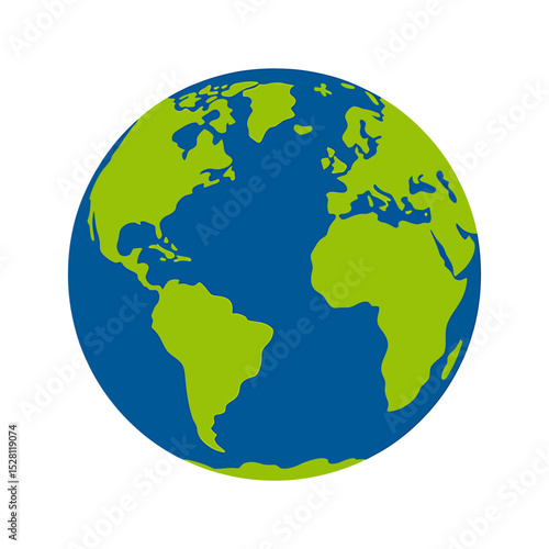 Simple Flat Design Earth Globe Illustration A Green and Blue World Map