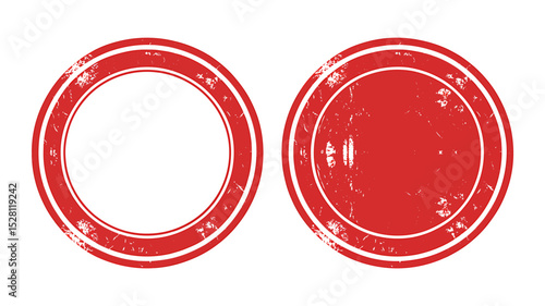 Digital Illustration Two Overlapping Red Circular Stamps, Blank and Filled