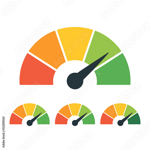 Flat Design Gauge Meter Illustrations Performance, Progress, and Speed Indicators