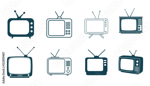 Retro Television Icons Set Vintage Televisions Broadcasting Antenna Design Elements