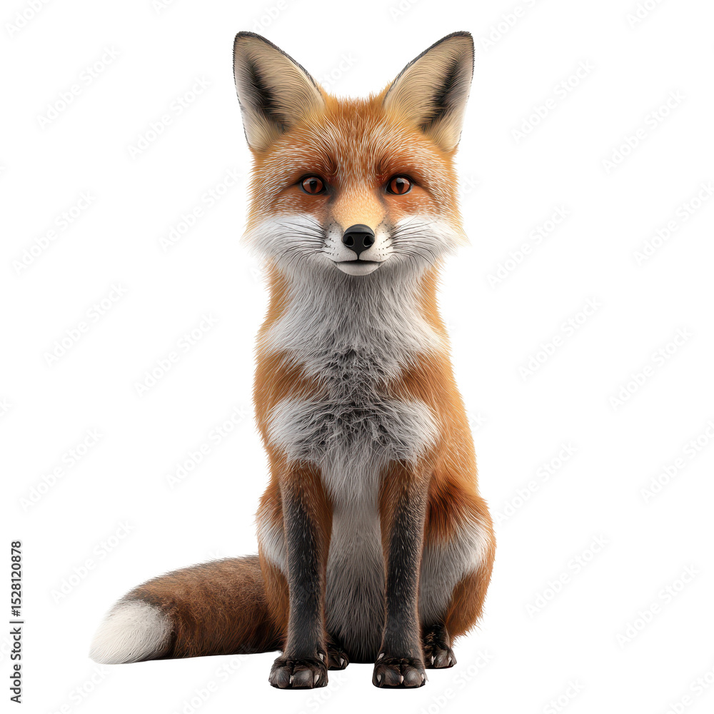 Obraz premium Fox poses gracefully with a charming expression in a bright, white setting capturing attention with its captivating features