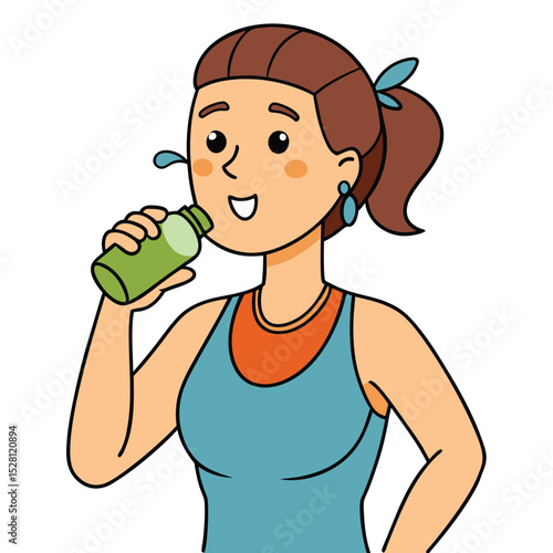 A woman sipping from a reusable water bottle after a workout, symbolizing health, hydration, and wellness.