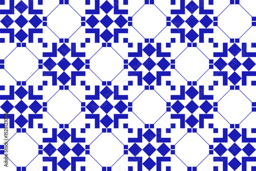 Mexican seamless geometric pattern with square. Mexico ceramic tile in blue. Vector illustration. Mosaic design art.