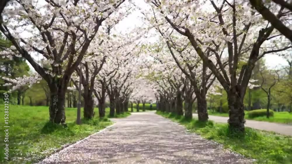 Cherry blossoms line a path Cherry blossoms line a path