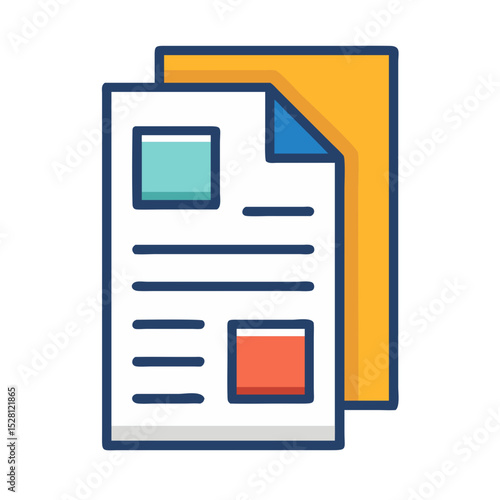 Colorful illustrated documents stacked together representing data and information