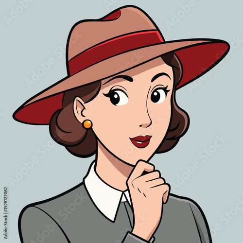 A woman wearing a sophisticated hat, her hand delicately touching the brim, signifying elegance and style.