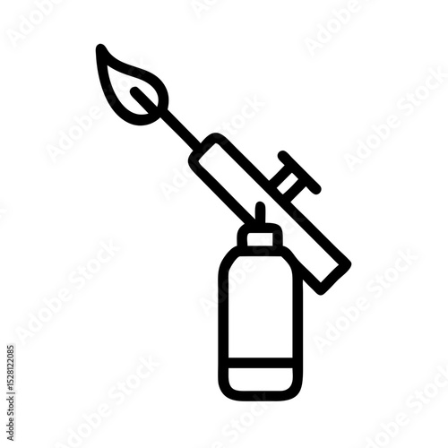 Line art illustration of a portable blowtorch with a flame
