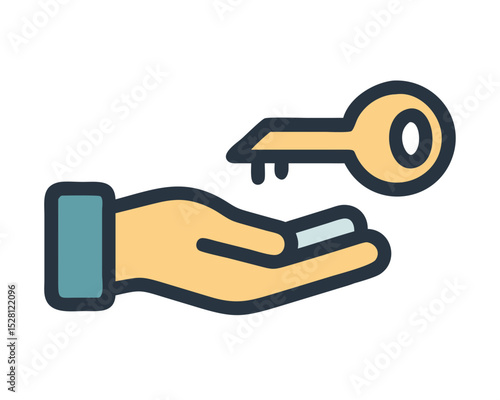 Hand receiving a key icon illustration for access and security